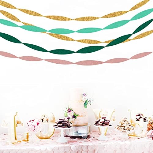 Sage-Green Pink-Gold Crepe Paper Streamers - 8 Rolls Green Party Decorations Streamer Birthday Rustic Wedding Bridal-Shower Bachelorette Engagement Paper Flowers Valentines Mothers Day Decor Panduola - Image 2