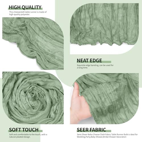 4 Pack Sage Green Cheesecloth Table Runner 10Ft, Gauze Table Runners 21.5 x 120 inch,Semi Sheer Cheese Cloth Fabric Runner Bulk for Wedding,Party,Baby Shower,Bridal Shower - Image 3
