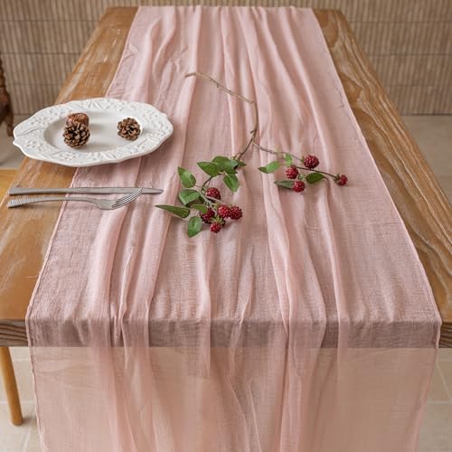 3Pcs Dusty Pink Cheesecloth Table Runner 120 Inches for Wedding Party Decor - Image 4