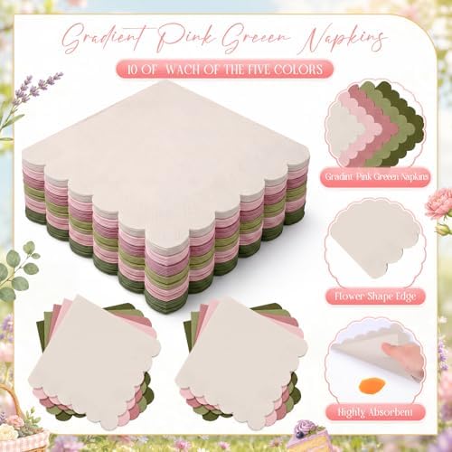 Zhehao 150 Pcs Sage Green Dusty Pink Paper Plates Napkins Serves 50 - Image 5