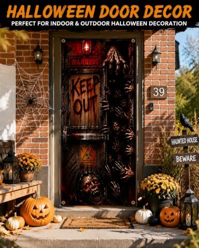 Halloween Horror Door Banner 35.4 x 78.7 Inch Polyester Door Cover, Creepy Quarantine Door Entrance Decoration for Front Door Porch Entryway Haunted House Seasonal Home Decor - Image 5