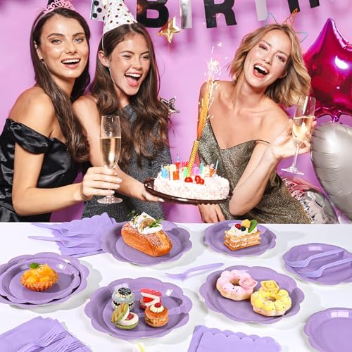 96 Pcs Lavender Paper Plates and Napkins Set Party Supplies for 24 Guest - Image 7