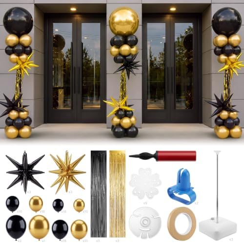 Blueweenly 3 Sets Black and Gold Column Stand Kit, Roaring Halloween Decor by Blueweenly