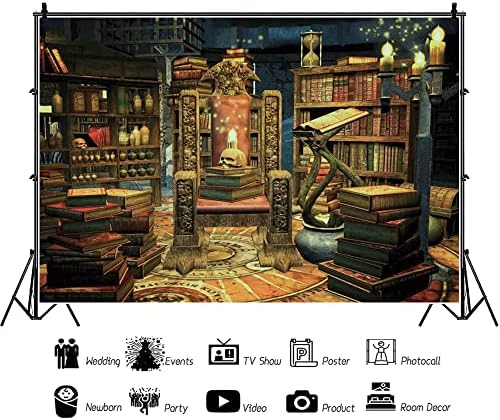Renaiss 9x6ft Witches Magic Room Backdrop - Halloween Photography Background With Bookshelf, Candle, Cauldron - Perfect For Parties & Photo Booths - Image 3