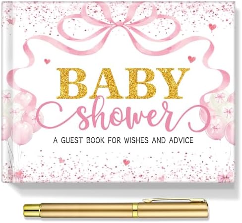 Fuyoooo 27 Pcs Bow Baby Shower Sign in Guest Book with Gold Pen by Liraitoya