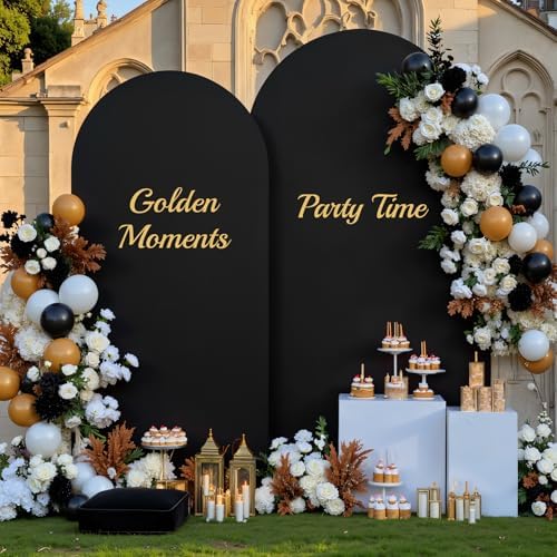 Black Arch Backdrop Cover for Wedding, Set of 2 Stretchy Spandex Fitted Arch Stand Cover for Baby Shower, Birthday Party Decor, Chiara Backdrop Cover with Double-Sided Design(7.2FT 6FT, Black) - Image 3