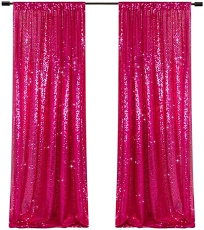 PartyDelight Hot Pink Sequin Backdrop Curtains 2x8ft 2 Panels by PartyDelight