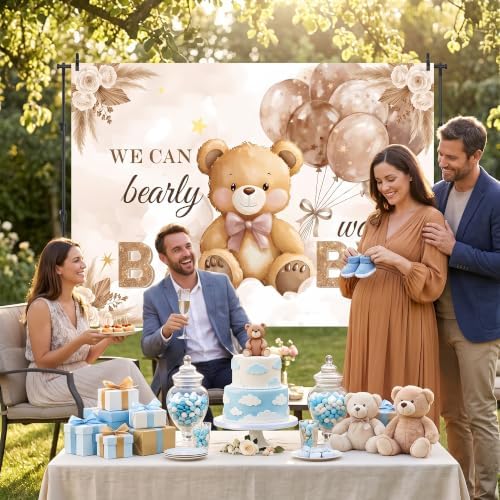 Bear Baby Shower Backdrop 7x5FT We Can Bearly Wait Party Baby Shower Banner - Image 4