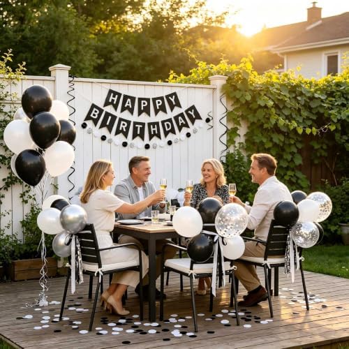 Black Silver Birthday Decorations for Men, Happy Birthday Party Supplies - Image 6
