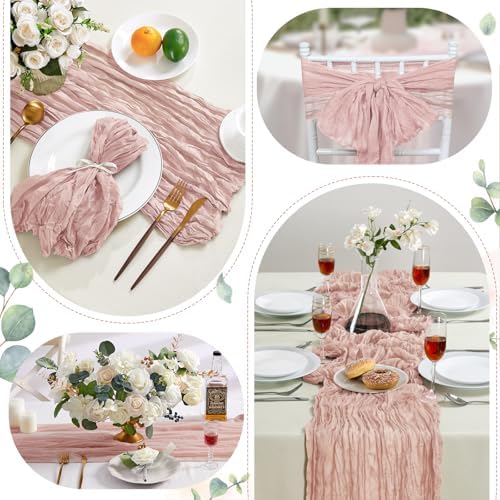 6 Pack Dusty Pink Cheesecloth Table Runner 35×120 Inch Fall Boho Home Decor - Image 6