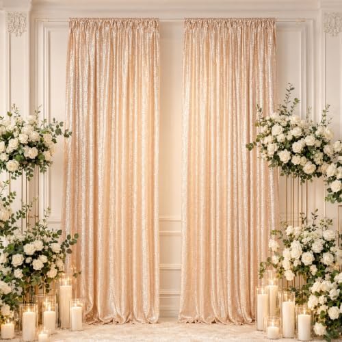 ShinyBeauty Champagne Sequin Backdrop 2 Panels 4x7FT Sequin Curtains by ShinyBeauty