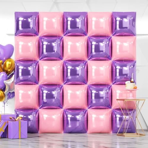 NISOCY 25PCS Pearl Pink Light Purple Square Foil Balloons Wall Backdrop by NISOCY