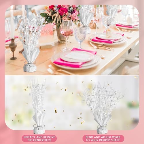 6 Pack Metallic Foil Spary Centerpieces for Tables, White Centerpieces for Tables Decorations, Star Brust Table Centerpieces for Birthday Graduation Wedding Baby Shower Party - Image 2
