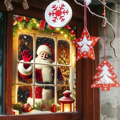 BlissYard Christmas Backdrop Santa Claus Photo Background 31x47 Winter Window Decorations Banner Wall Hanging Banner Photo Booth Prop Xmas Christmas Tree Gifts Photography Background New Year Party by BlissYard