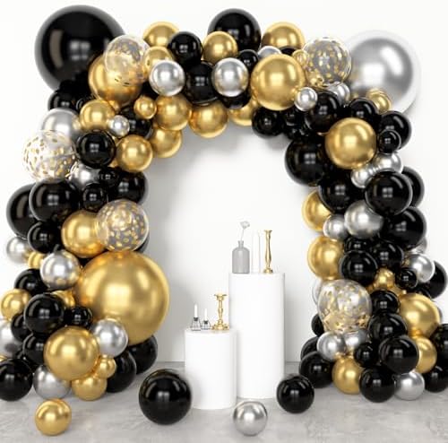 Amandir 153pcs Black and Gold Balloons Arch Garland Kit Different Sizes by Amandir