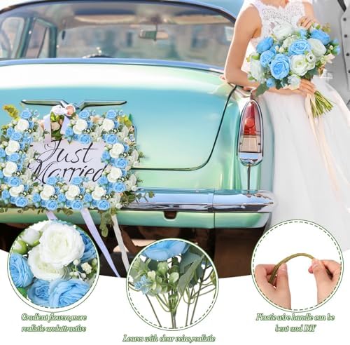 Geosar 8 Bundles Artificial Peonies Flowers,Blue, White - Image 3