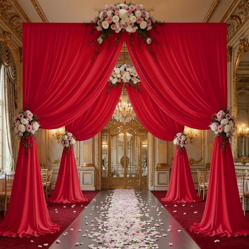 30x10ft Red Backdrop Curtain Panels for Parties - Wrinkle Free Polyester Photo Curtain Backdrop Wedding Back Drop Fabric Drapes for Party Decorations Background for Photography - Image 2