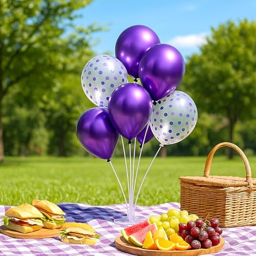 6pcs Purple Balloon Stands Kit Table Centerpiece Table Decorations for Anniversary Birthday Wedding Graduation Retirement Party Decorations (Purple) - Image 6