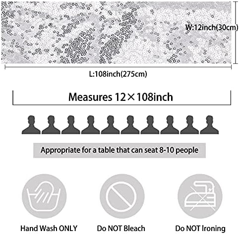 12 Packs 12 X 108 Inch Silver Sequin Table Runner Glitter Dining Table Runner for Birthday Wedding Engagement Bridal Baby Shower Bachelorette Holiday Celebration Party Supplies Decorations (Silver) - Image 3