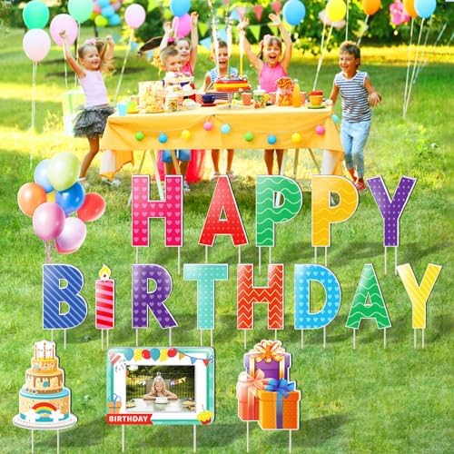 Remiawy Happy Birthday Yard Sign with Stakes - 16pcs Happy Birthday Yard Sign, Personalized Yard Birthday Signs Colorful Weatherproof Birthday Lawn Sign for Outdoor Yard Decorations Garden Party - Image 6