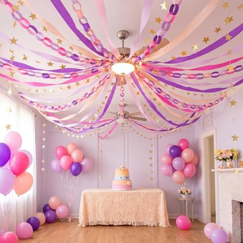 Frienda Paper Chain Strips Streamers Garland Set,Pink Purple,Colorful - Image 4