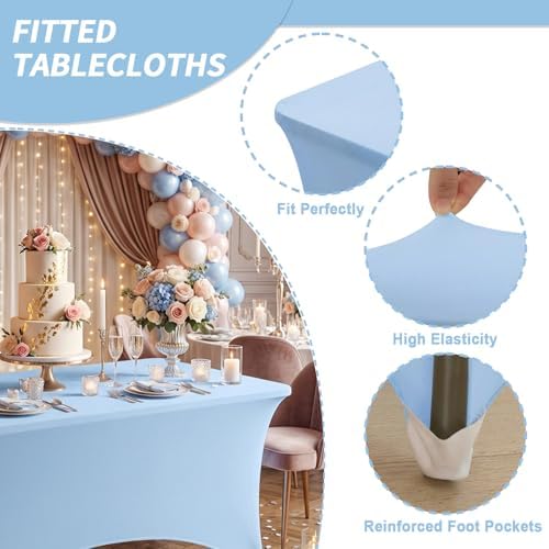 Fixwal 2 Pack 6FT Light Blue Tablecloth Rectangle Spandex Table Cover - Image 4