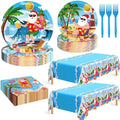 QZYL 122Pcs Summer Christmas Decorations, Tropical Beach Plates Party Supplies, Disposable Xmas in July Plates, Napkins, Cups, Forks and Tablecloth for Beach Pool Party, Serves 30 Guests​ by QZYL