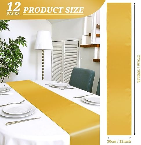 12 Pack Gold Satin Table Runner 12 x 108 Inch Long Premium Table Runners, for Wedding Party Events Decoration, Birthday Parties, Banquets Decorations, Graduations, Engagements - Image 2