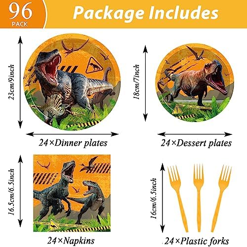 gisgfim 96Pcs Dinosaurs Party Supplies Paper Plates Napkins - Image 2