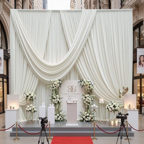 50ftx10ft Wrinkle Free Ivory Backdrop Curtains for Parties, 10 Panels 5x10ft Silky Polyester Photo Backdrop Drapes Back Drop Cloth Drapery for Wedding Birthday Photography Background - Image 5