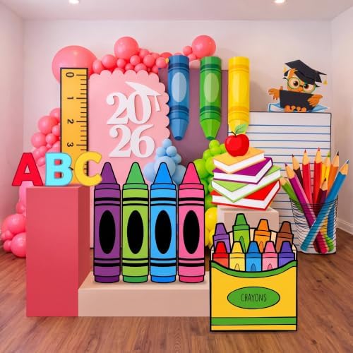 Honoson 5 Pcs Large 32" Back to School Decorations Cardboard Cutouts Standup, Preschool Kindergarten Crayon ABC Alphabet Pencil Backdrop Photo Prop Party Yard Sign for First Day of School Classroom - Image 6