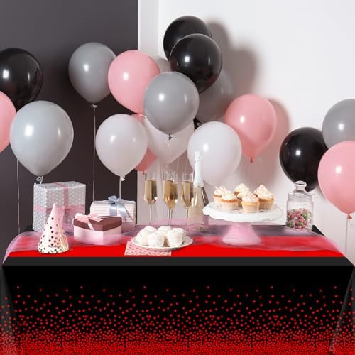 MASHAN 6Pcs Black and Red Tablecloth Party Decorations,Plastic Black Table Cloth Printed Red Table Runner Disposable Rectangle Cover for Birthday Weeding Anniversary Graduation Party,54 x108 Inch - Image 6