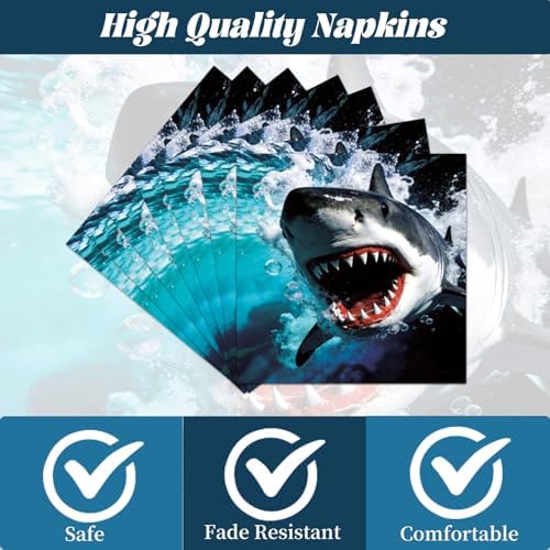 Shark Birthday Party Decorations - 96 Pcs Shark Birthday Plates Napkins Forks Tableware Set Decor, Ocean Under the Sea Dinnerware Set for Summer Boys Baby Shower Serves 24 - Image 3