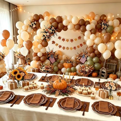 100Pcs Brown Plates and Napkins Party Supplies,25 Guests Disposable Brown Scalloped 9inch Plates,7inch Dessert Plates and Napkins and Forks Tableware for Birthday,Fall,Wedding,Rustic Parties - Image 2