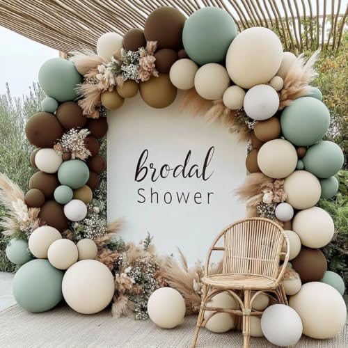 Dusty Green Nude Balloon Arch Double Stuffed Sage Green Brown Beige White Sand Cream Balloon Garland Kit for Neutral Baby Shower Birthday Wedding Woodland Wild One Dinosaur Fall Boho Party Decor - Image 6