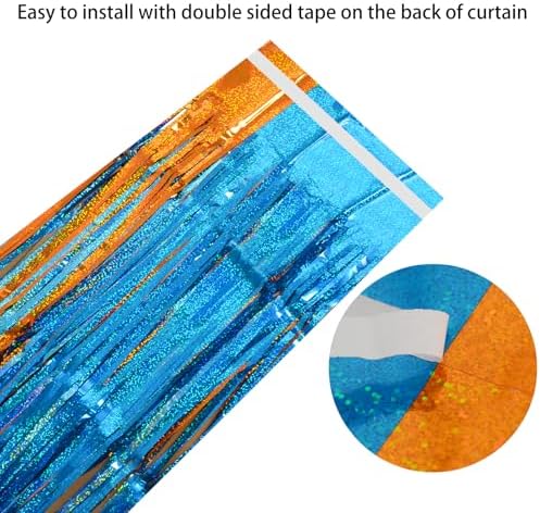 Blue and Orange Fringe Curtain Backdrop 3 Pack, 3.2 x 8.2 FT Decorations - Image 3