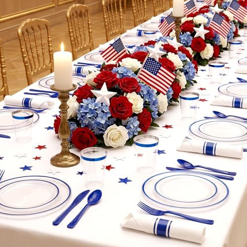 Clear Blue Plastic Plates Dinnerware Set for 175PCS 25 Guests - Image 3