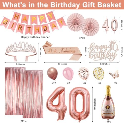 Juesly 40th Birthday Decorations for Women, 51pcs 40 Year Old Party Set - Image 3