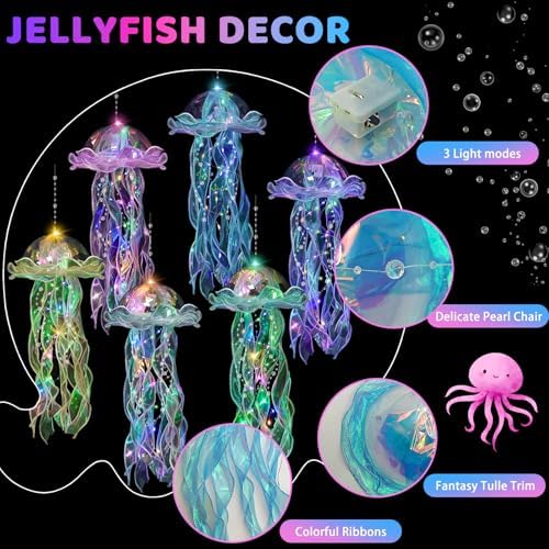 Jellyfish Decor - 12 Pcs Jellyfish Lanterns for Under the Sea Decorations, Hanging Jelly Fish Decoration for Mermaid Theme Party & Birthday Gifts for Women Girls (6 Colors) - Image 2