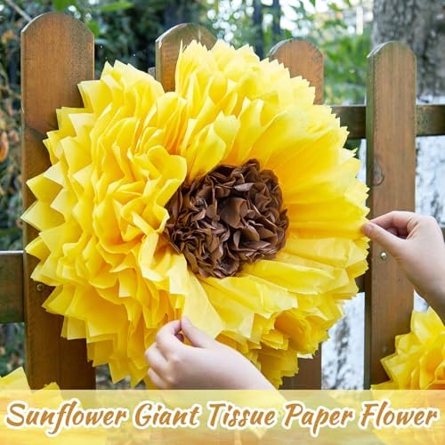 Sunflower Tissue Paper Flowers 19'' Giant Yellow Paper Flowers Decoration for Wall Large Sunflower Tissue Pom Poms Hanging for Spring Wedding Bridal Shower Birthday Classroom Bulletin Board Decor - Image 2