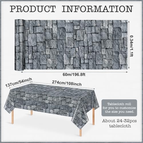 200 FT x 54 Inch Stone Wall Plastic Tablecloth Roll, Stone Wall Backdrop - Image 2