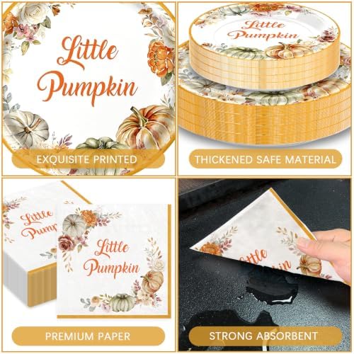 180Pcs Little Pumpkin Baby Shower Plates and Napkins Set,Serves 60 - Image 3