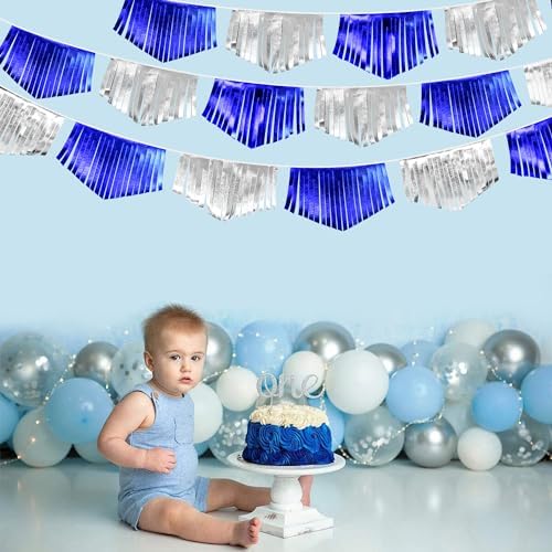Royal Blue Silver Tassel Banner Metallic Fabric Pennant Bunting Flag for Graduation Birthday Retirement Bachelorette Engagement Wedding Bridal Shower Navy Nautical Ahoy Achor Party Decoration Supplies - Image 5