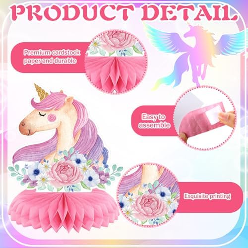 Pickmesh 12 Pcs Unicorn Birthday Party Supplies Unicorn Rainbow Honeycomb Centerpieces Cloud Cupcake Castle Table Topper Decorations for Girls Princess Birthday Baby Shower Party Decor - Image 4