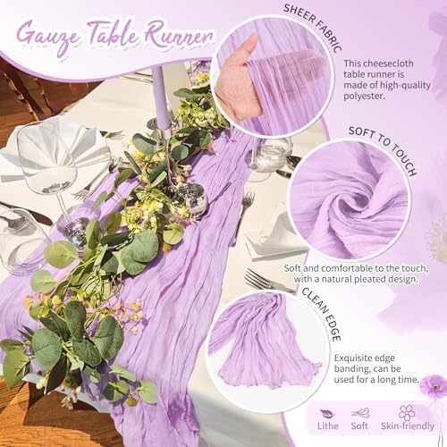 30 Pack Lilac Purple Cheesecloth Table Runner 17x108 Inches Boho Home Decor - Image 3