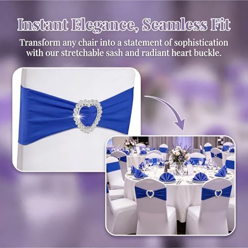 150 Pieces Chair Sashes & Bows - Stretch Spandex Chair Cover Band with Buckle for Wedding, Hotel Banquet, Birthday Party & Home Bulk Decorations (Royal Blue) - Image 3