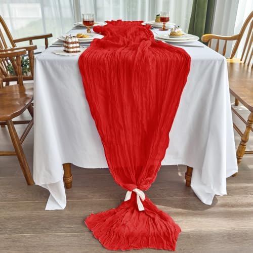 2 Pack Red Cheesecloth Table Runner for Fall Christmas Party Decor - Image 3