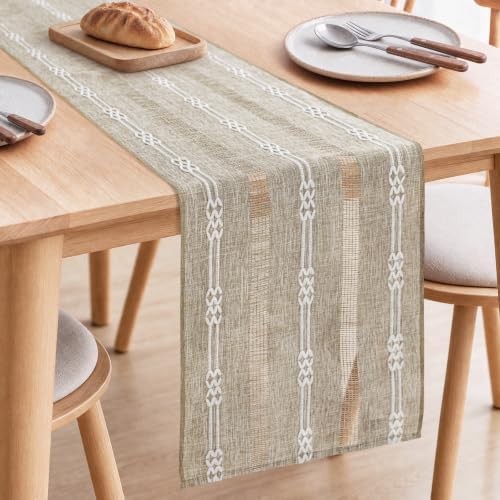 Rustic Linen Farmhouse Table Runner, Woven Boho Table Runner 13" × 72" by WeavingComfortHome