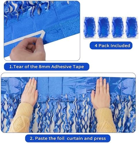 4 Pack 3.3 ft x 6.6 Wavy Sparkle Dark Blue Foil Fringe Backdrop Curtain - Navy Blue Streamer Backdrop Tinsel Curtains for Door Streamers Ocean Birthday Party Decorations Disco Party - Image 3