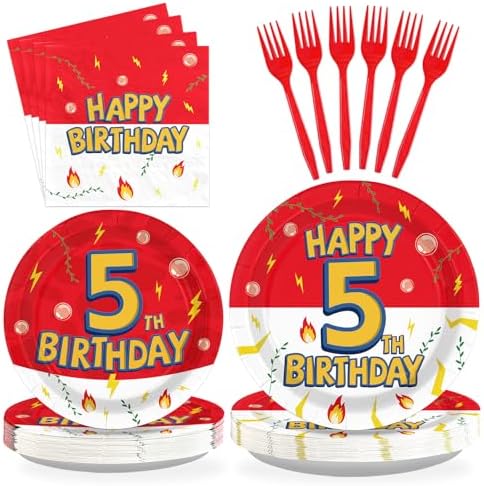 Grencian 96 Pcs 5th Cartoon Happy Birthday Party Decoration, Serves 24 by Grencian